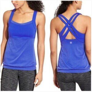 Athleta‎ | Miles Top Mesh Tank Royal Blue/Purple strappy crossback shelf bra